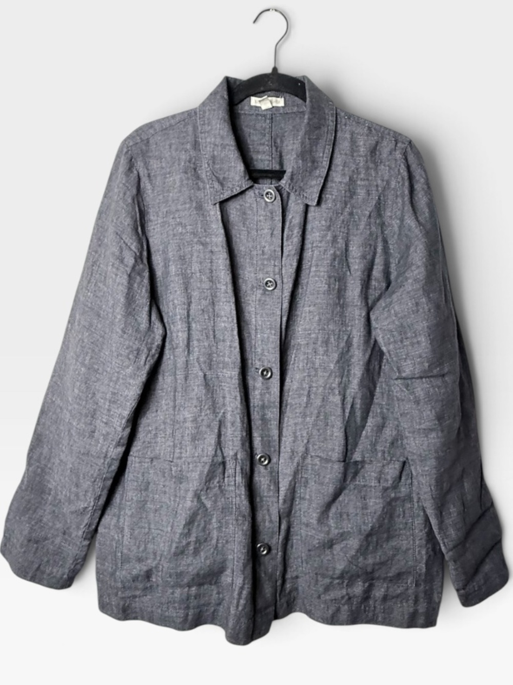 Eileen Fisher Denim Organic Linen Button Down Shirt Women's Size Medium (C)